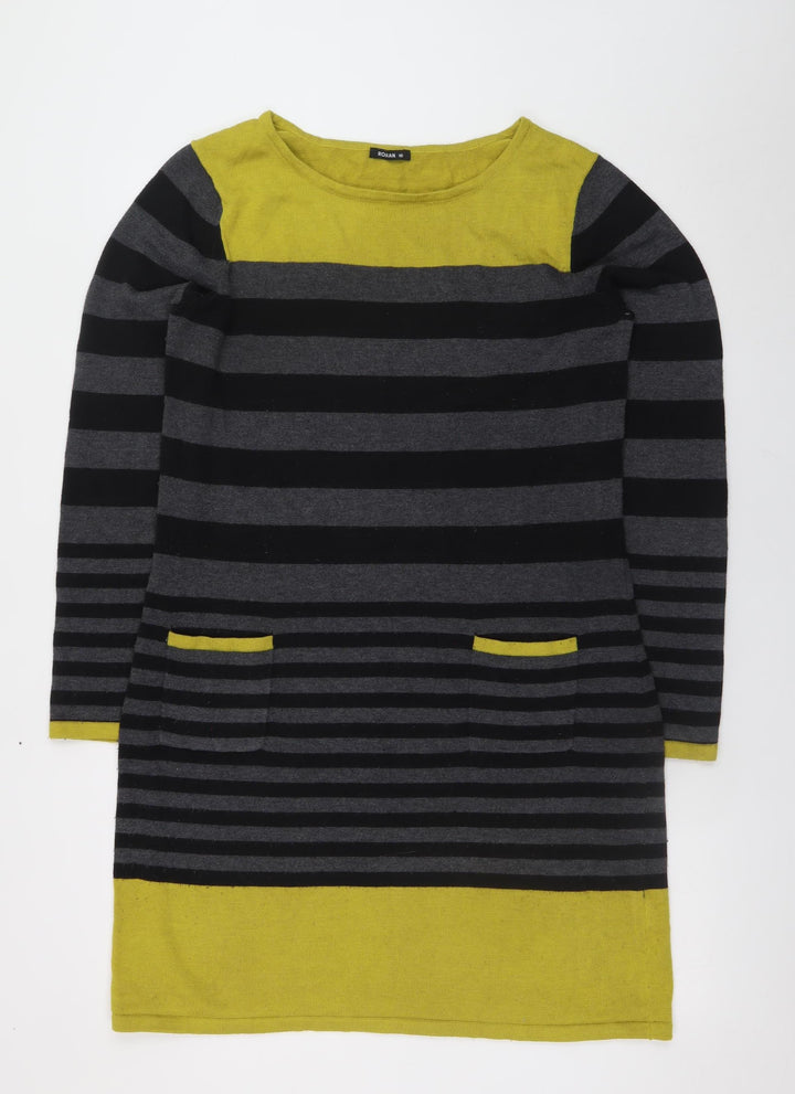 Roman Women’s Black Grey Yellow Striped Shift Knit Dress Size 16