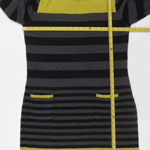 Roman Women’s Black Grey Yellow Striped Shift Knit Dress Size 16