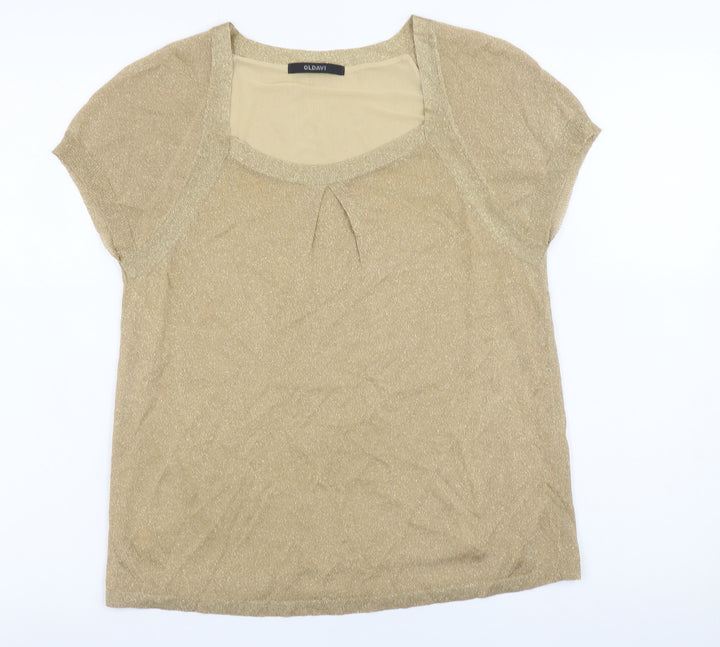 OLDAVI Women’s Gold Short Sleeve Blouse Size 18 Viscose Knit