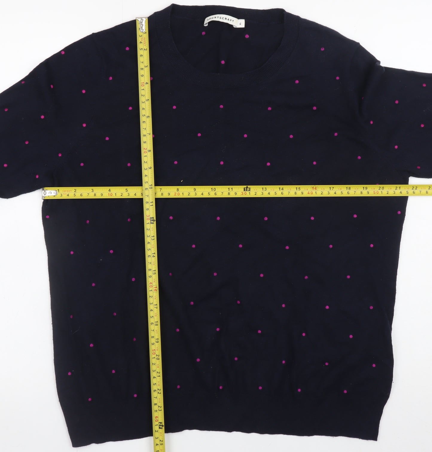 Sportscraft Women's Blue Polka Dot Cotton Cashmere Jumper XL