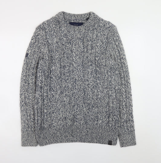 Superdry Men's Grey Cable-Knit Cotton Blend Jumper Size L