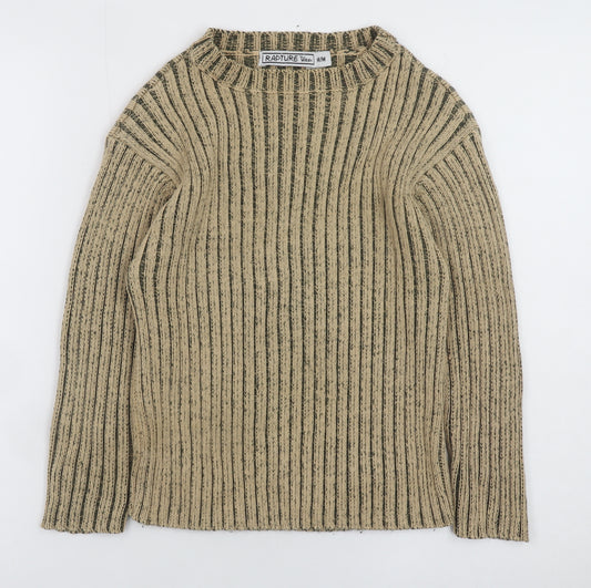 Rapture Wear Men's Beige Wool Blend Ribbed Jumper M Classic Style