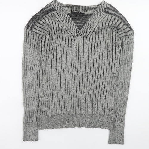 Next Mens Grey Ribbed Knit V-Neck Jumper Size S