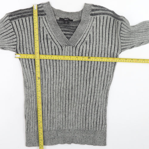 Next Mens Grey Ribbed Knit V-Neck Jumper Size S