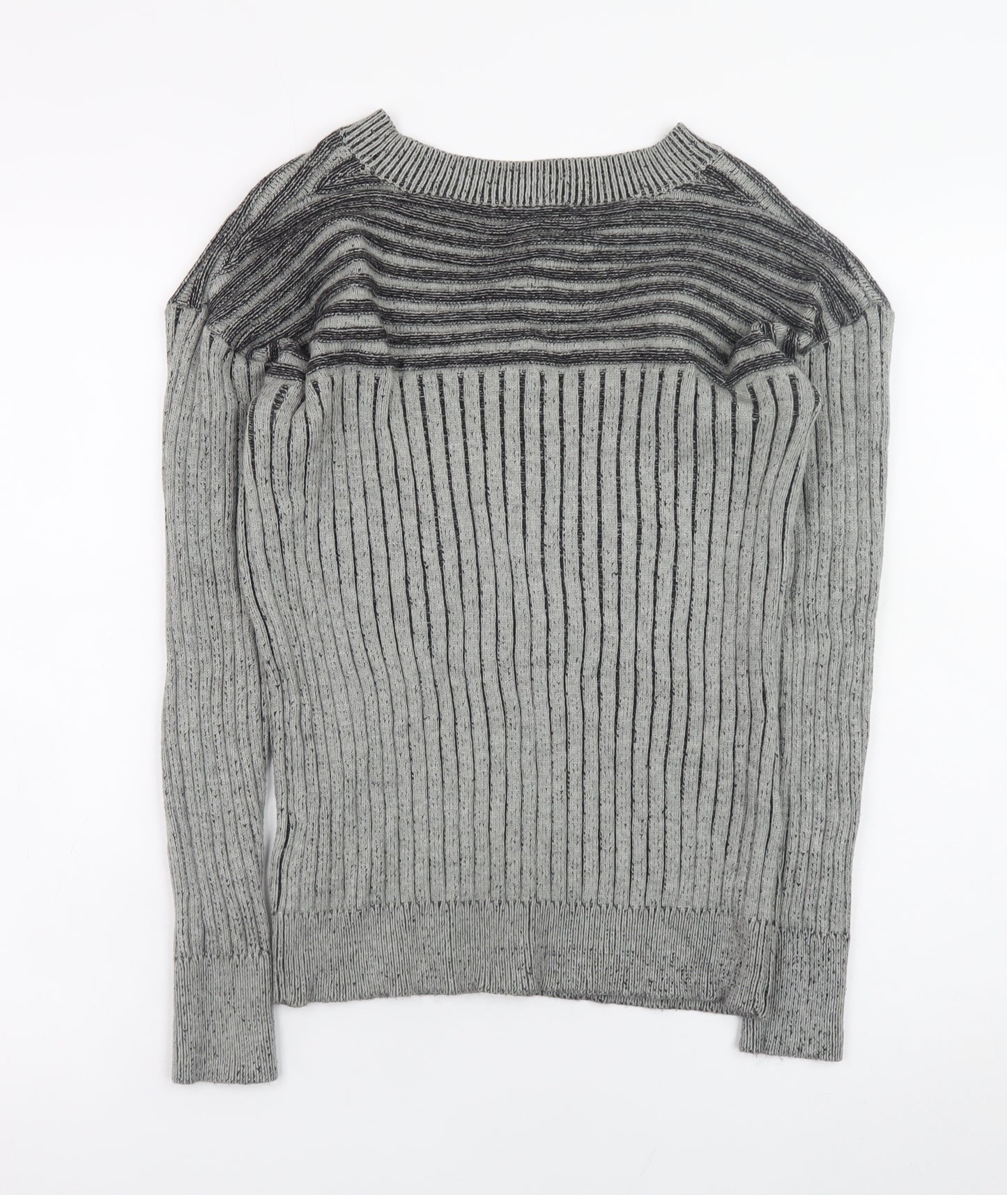 Next Mens Grey Ribbed Knit V-Neck Jumper Size S