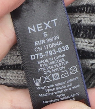 Next Mens Grey Ribbed Knit V-Neck Jumper Size S