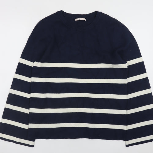 Tu Women Blue White Striped Crew Neck Long Sleeve Jumper Size 8