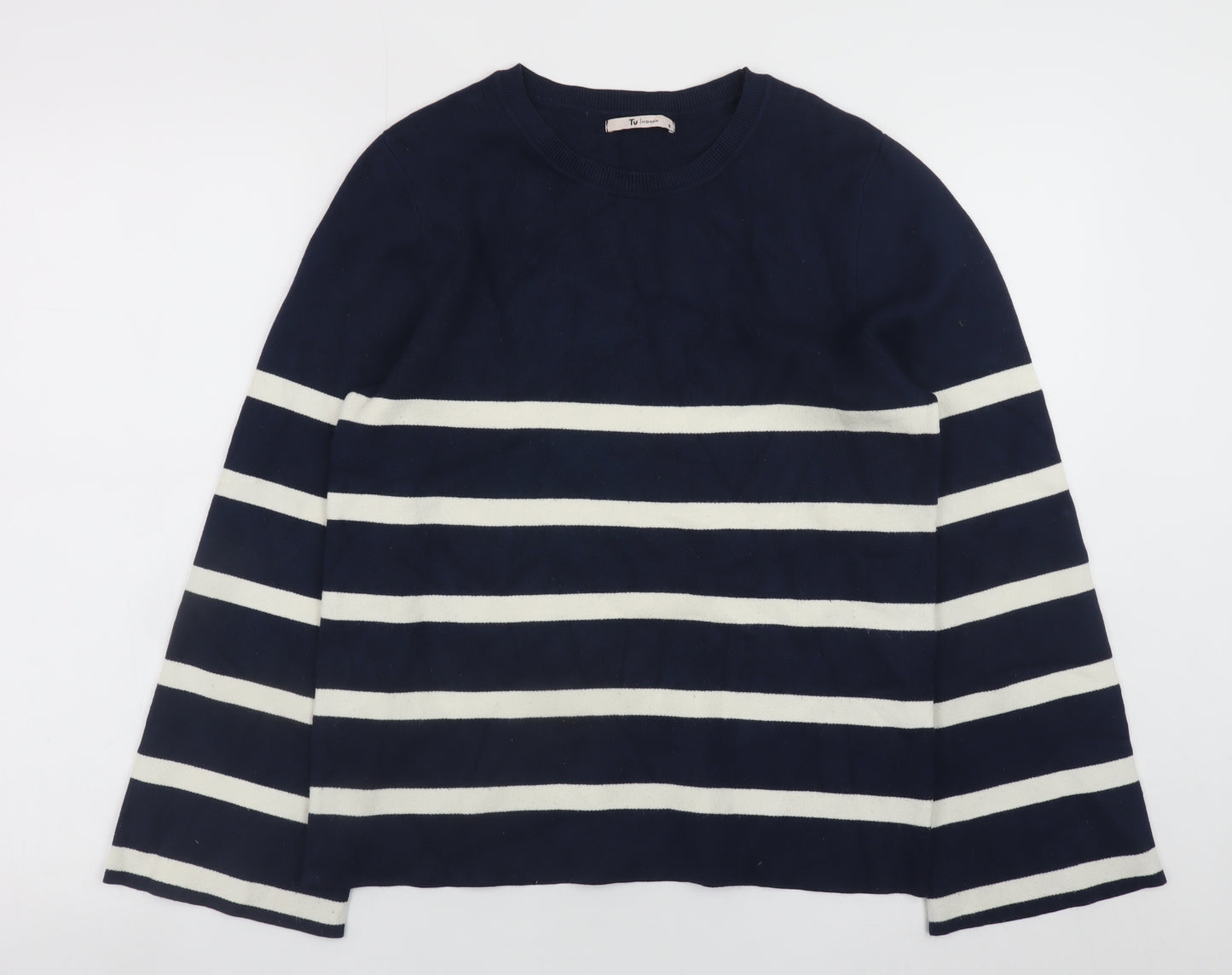 Tu Women Blue White Striped Crew Neck Long Sleeve Jumper Size 8
