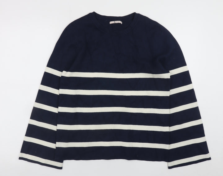 Tu Women Blue White Striped Crew Neck Long Sleeve Jumper Size 8