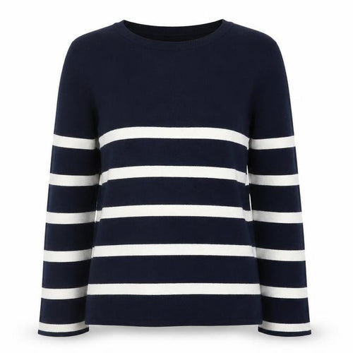 Tu Women Blue White Striped Crew Neck Long Sleeve Jumper Size 8