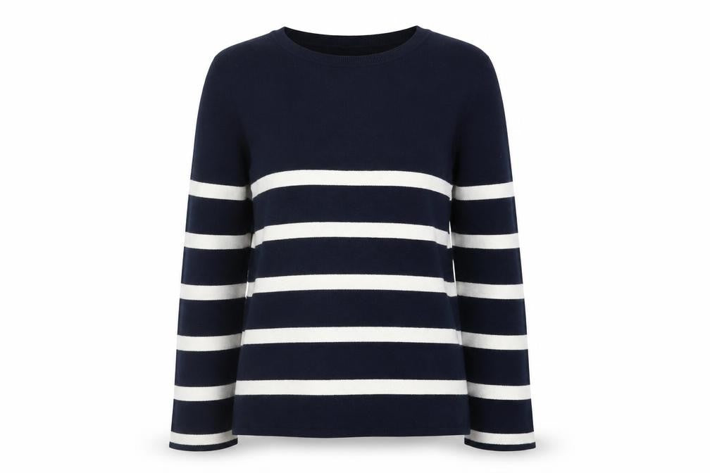 Tu Women Blue White Striped Crew Neck Long Sleeve Jumper Size 8