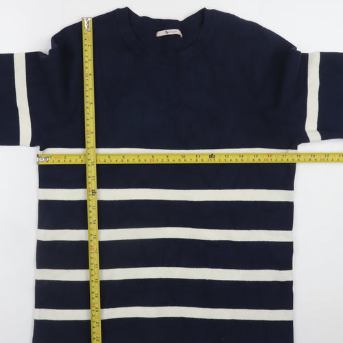 Tu Women Blue White Striped Crew Neck Long Sleeve Jumper Size 8