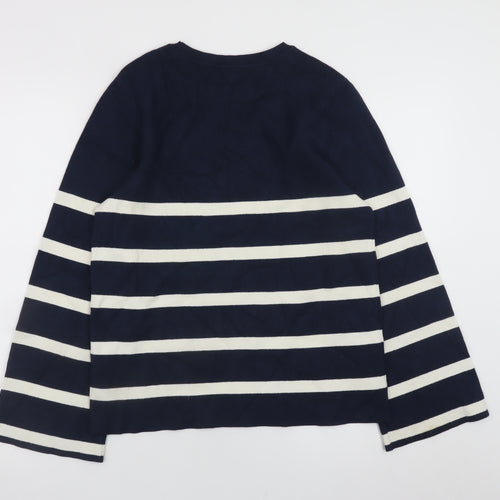 Tu Women Blue White Striped Crew Neck Long Sleeve Jumper Size 8
