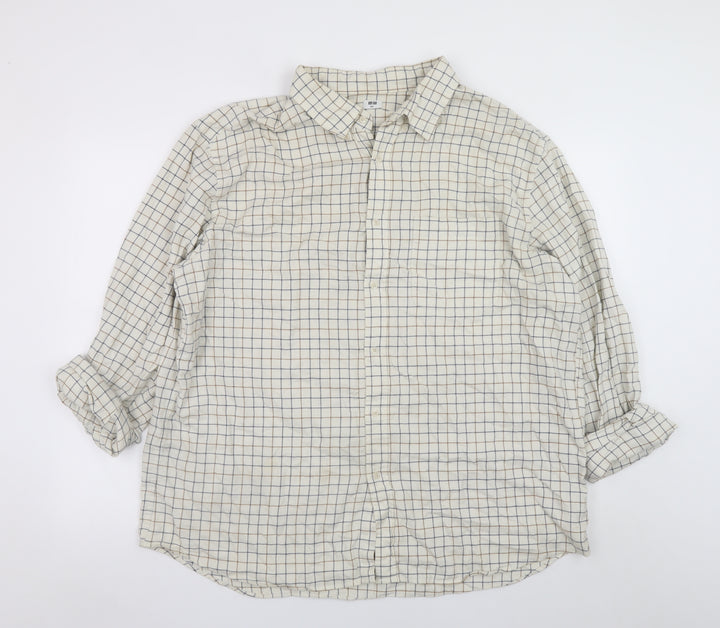 Uniqlo Men Beige Check Cotton Button-Up Shirt XXL