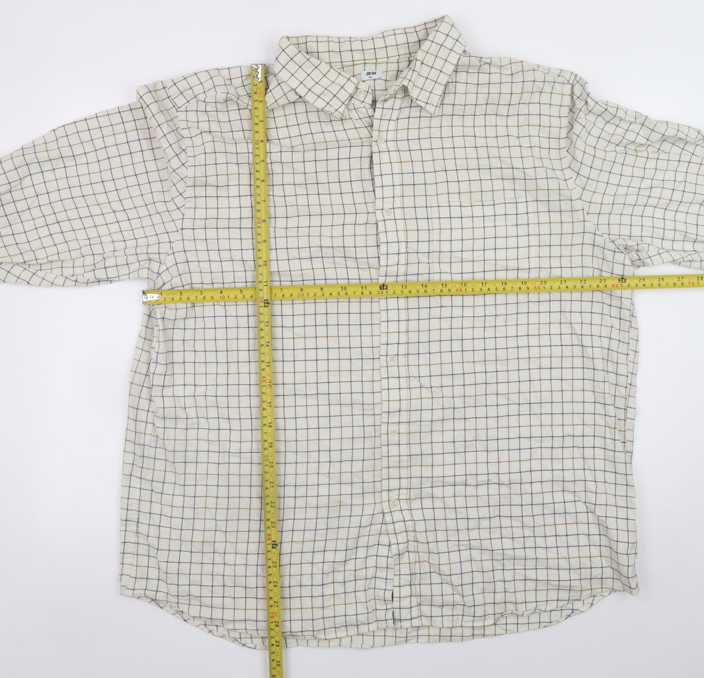 Uniqlo Men Beige Check Cotton Button-Up Shirt XXL