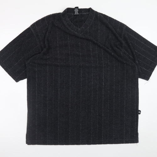 Warner Bros Studio Store Men's Black XL V-Neck Vintage Striped T-Shirt