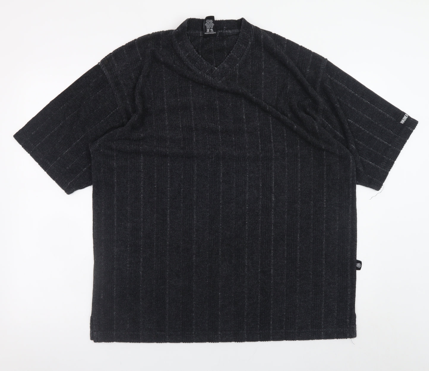 Warner Bros Studio Store Men's Black XL V-Neck Vintage Striped T-Shirt