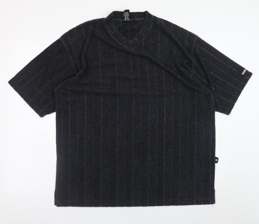 Warner Bros Studio Store Men's Black XL V-Neck Vintage Striped T-Shirt