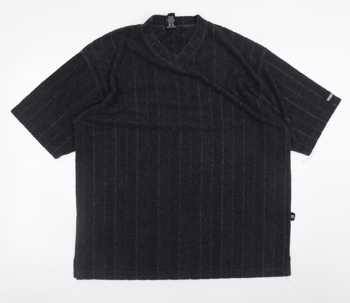 Warner Bros Studio Store Men's Black XL V-Neck Vintage Striped T-Shirt