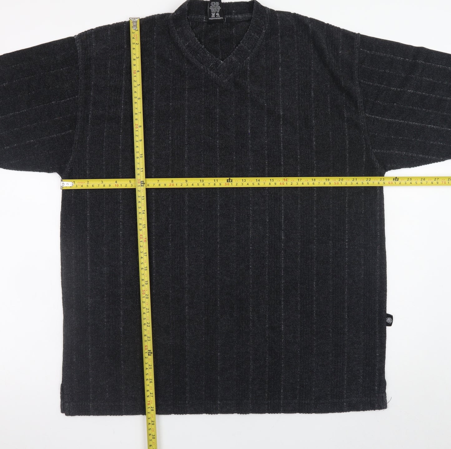 Warner Bros Studio Store Men's Black XL V-Neck Vintage Striped T-Shirt