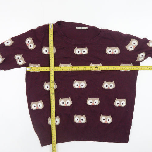 Tu Women's Burgundy Owl Print Pullover Jumper Size 14