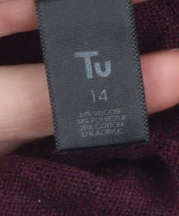 Tu Women's Burgundy Owl Print Pullover Jumper Size 14