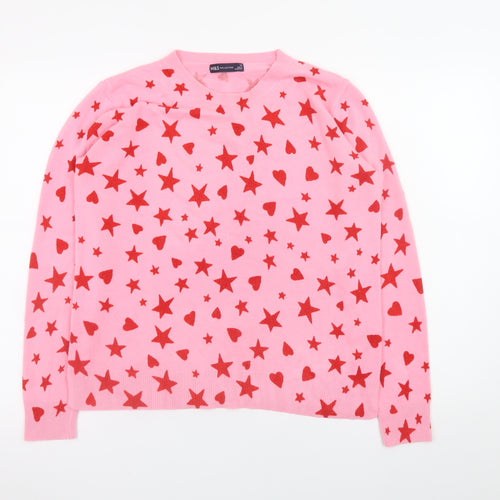 Marks and Spencer Women's Pink Heart Star Crew Neck Jumper Size 16