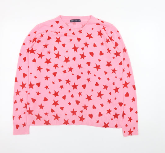 Marks and Spencer Women's Pink Heart Star Crew Neck Jumper Size 16
