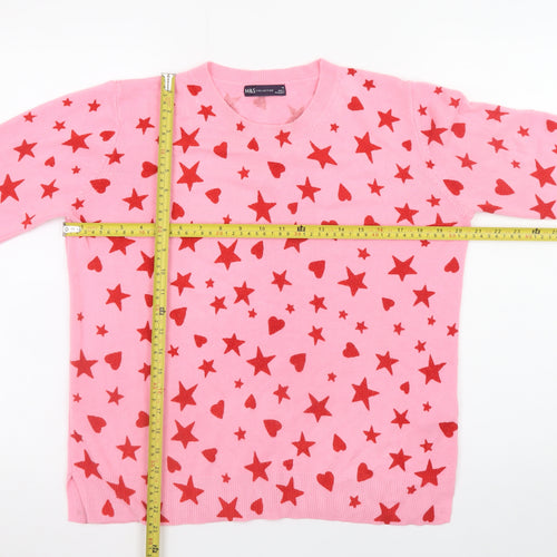 Marks and Spencer Women's Pink Heart Star Crew Neck Jumper Size 16