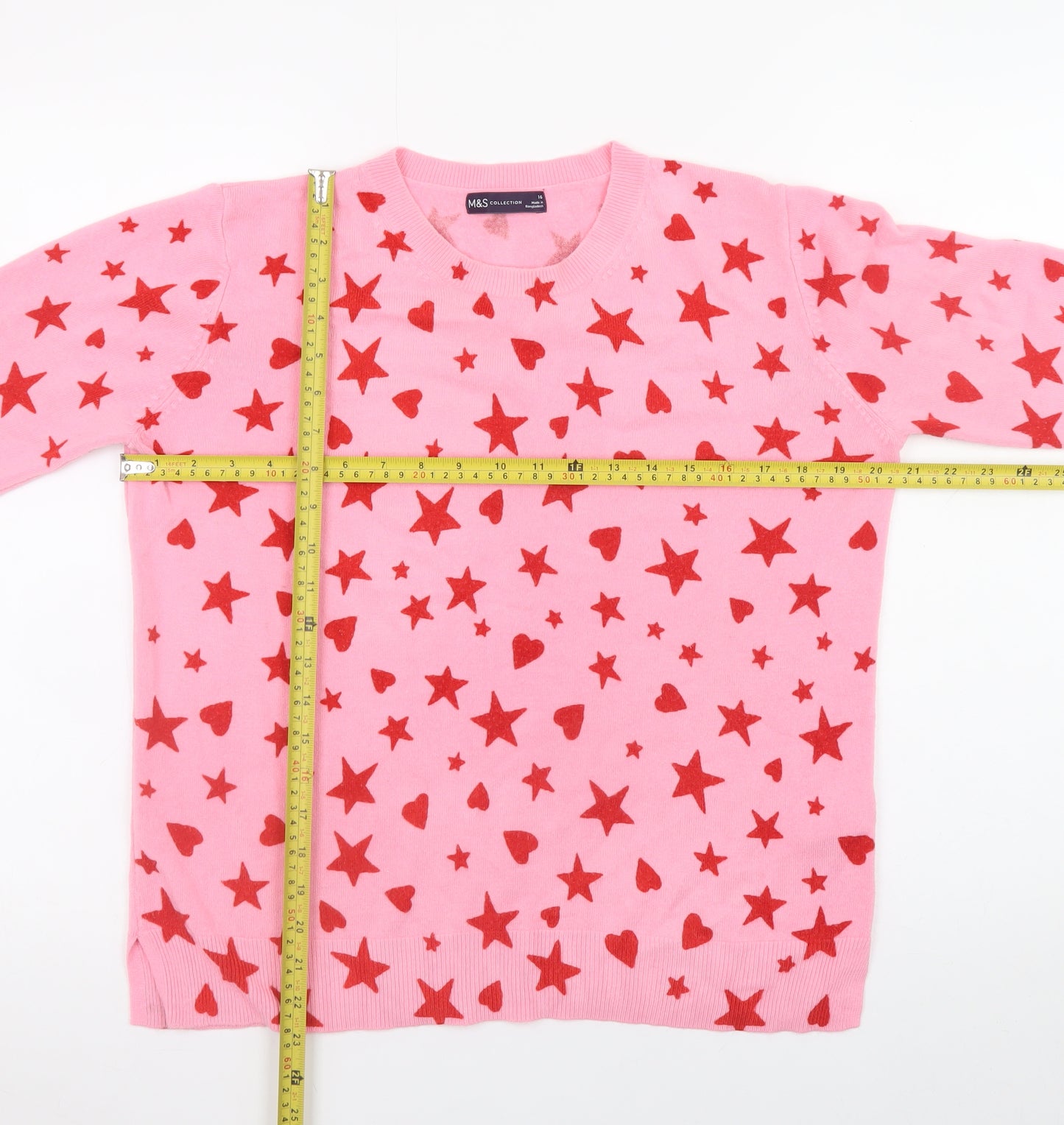 Marks and Spencer Women's Pink Heart Star Crew Neck Jumper Size 16