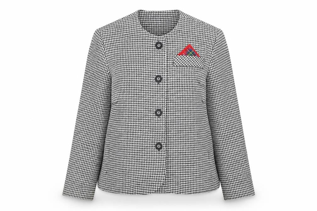 Front view of Norman Linton Petite Women’s Black Houndstooth Blazer, size UK 12