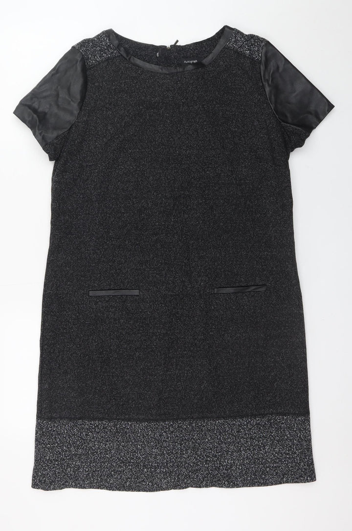 Marks and Spencer Women Black Shift Dress UK 14 Short Sleeve