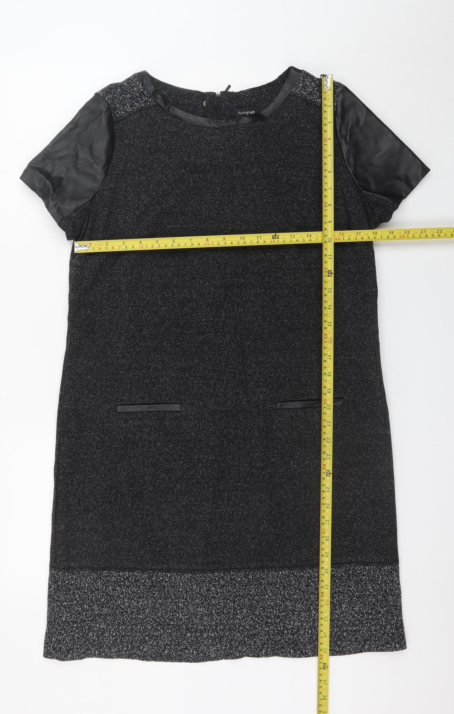 Marks and Spencer Women Black Shift Dress UK 14 Short Sleeve