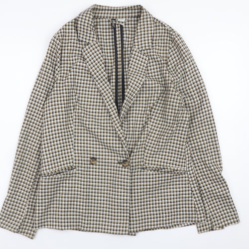 H&M Women Beige Check Blazer Jacket Size S Classic Mid-Length