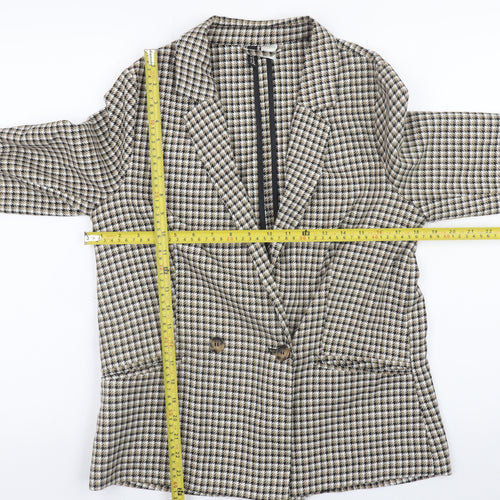 H&M Women Beige Check Blazer Jacket Size S Classic Mid-Length