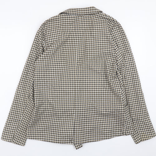H&M Women Beige Check Blazer Jacket Size S Classic Mid-Length