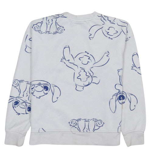 Disney Women White Stitch Print Pullover Sweatshirt XS
