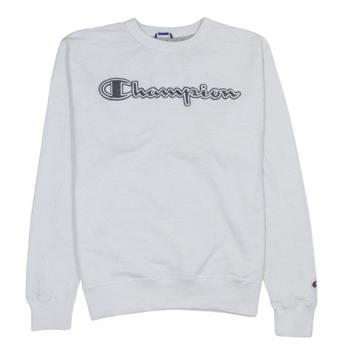 Champion Men's White Pullover Sweatshirt M Crew Neck Fleece Logo