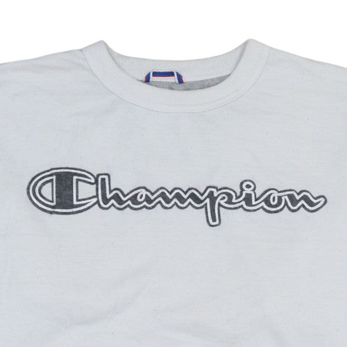 Champion Men's White Pullover Sweatshirt M Crew Neck Fleece Logo