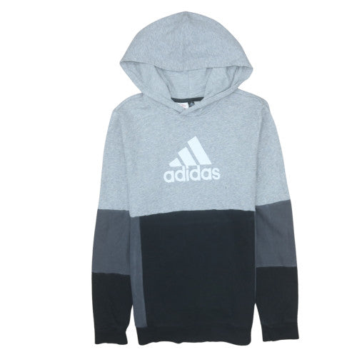 Adidas Boys Grey Colourblock Pullover Hoodie 14 Years