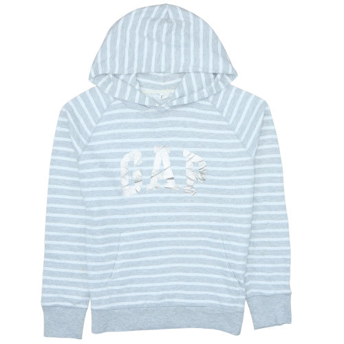 GAP Women Light Blue Striped Pullover Hoodie Size M Cotton Blend