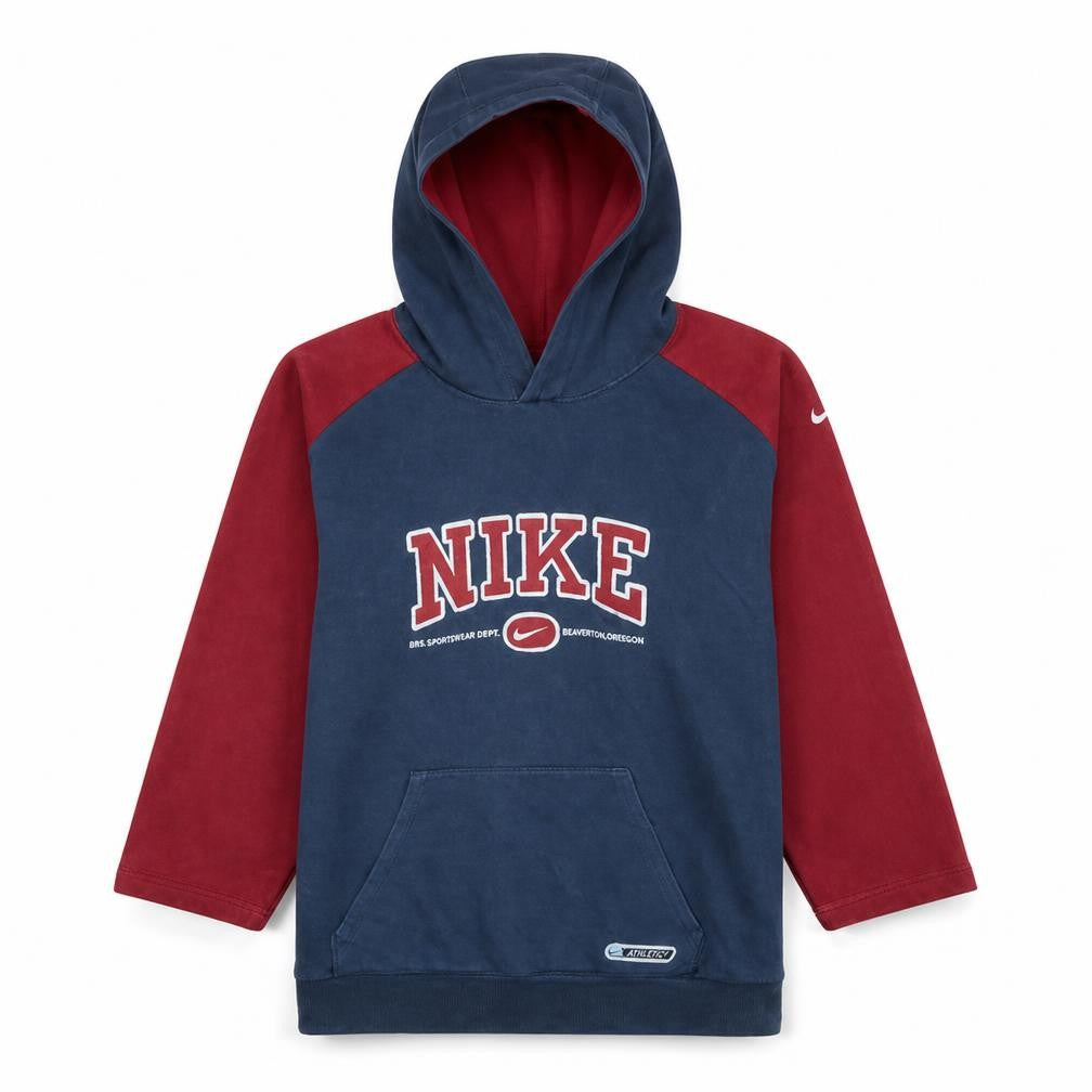 Front view of Nike boys’ blue & red pullover hoodie with logo print -, size 10-11, years