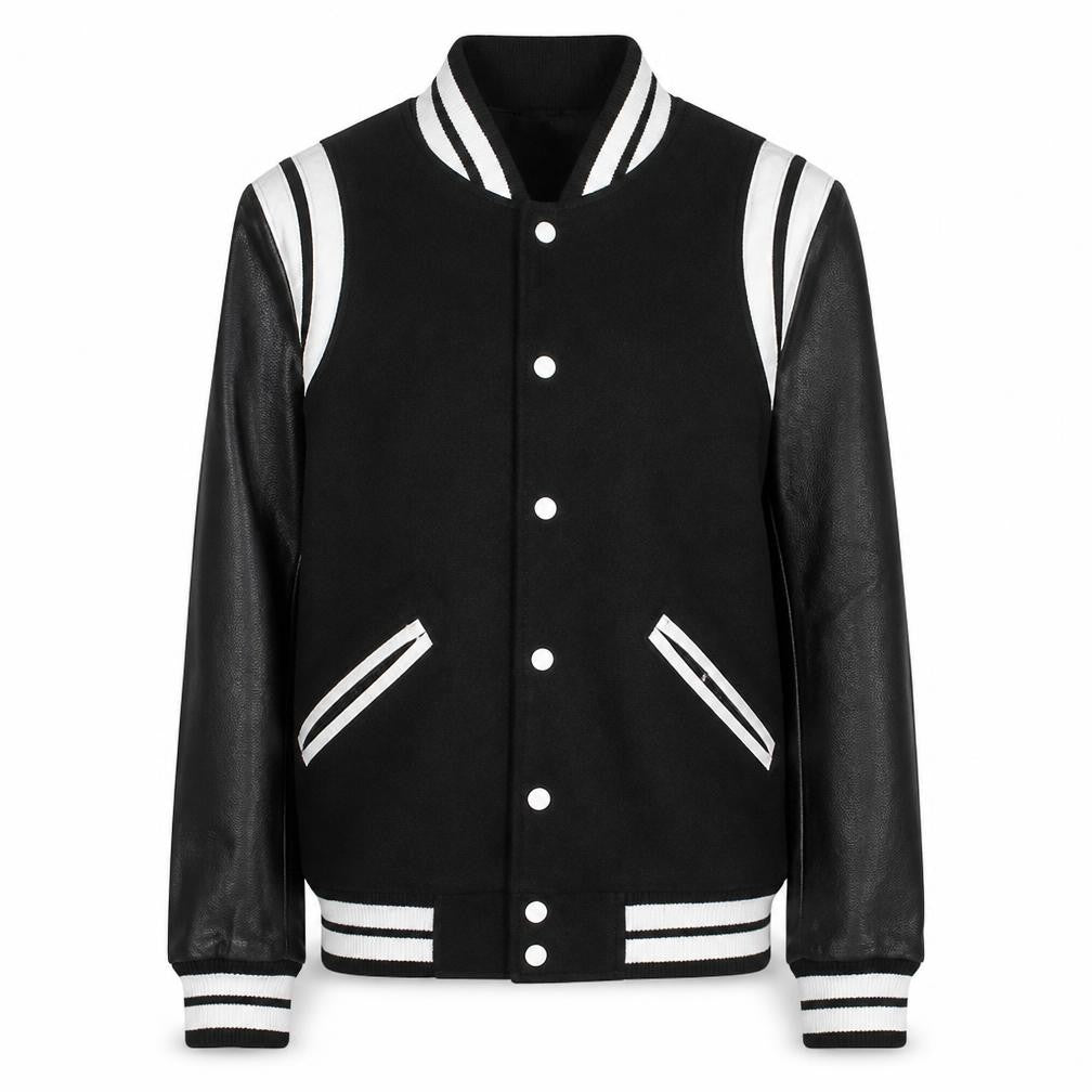 Front view of Denim & Any Oldarmy Black women’s black varsity jacket, size M