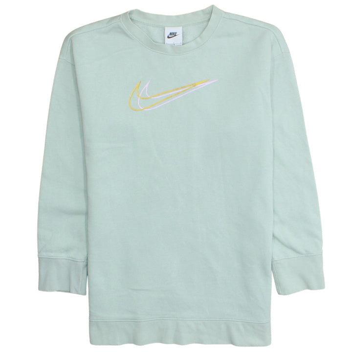 Nike Girls Green Logo Sweatshirt Size 146 Regular Fit Crew Neck