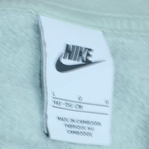 Nike Girls Green Logo Sweatshirt Size 146 Regular Fit Crew Neck
