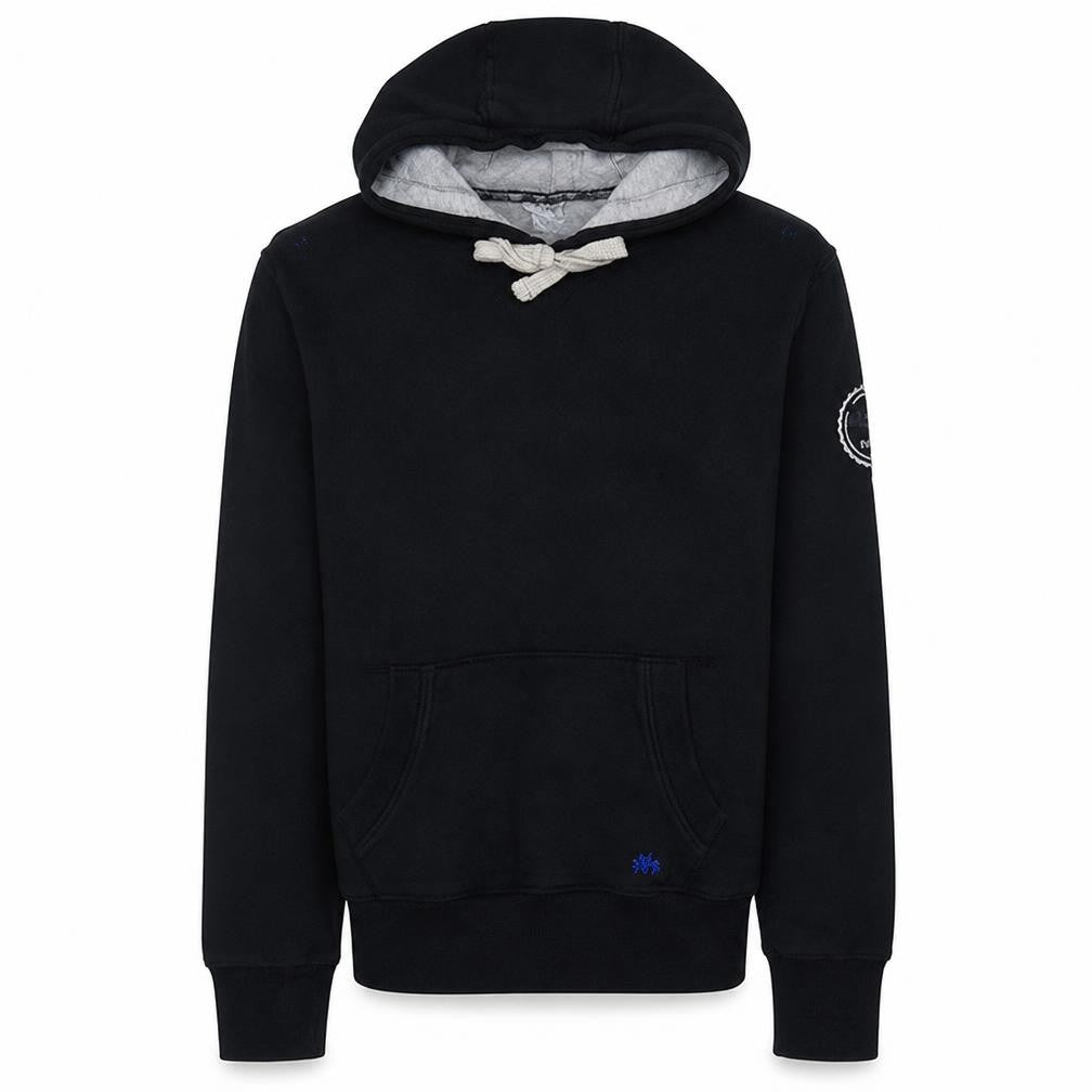 Front view of Ellesse Men’s Black Pullover Hoodie M Logo Sports Fleece