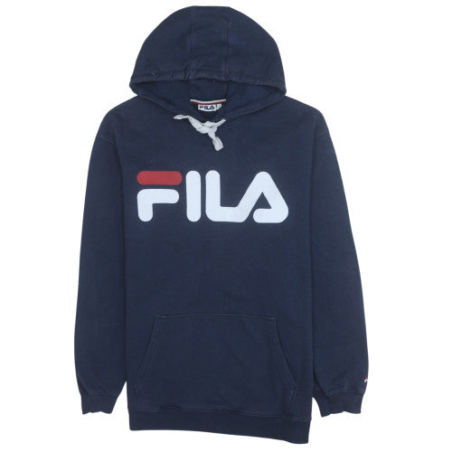FILA Men Blue Pullover Hoodie L Regular Fit Logo Sports Sweatshirt