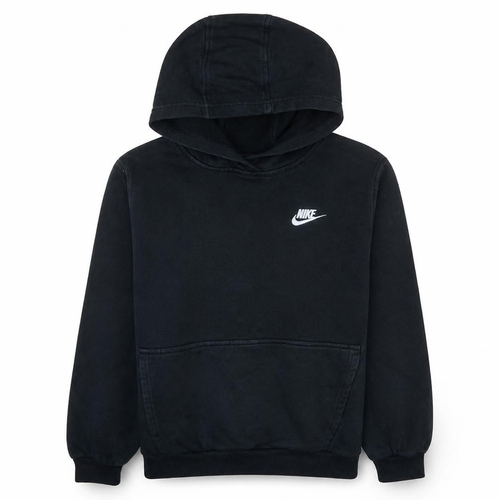 Front view of Nike boys’ black pullover hoodie l 147-158cm fleece sweatshirt
