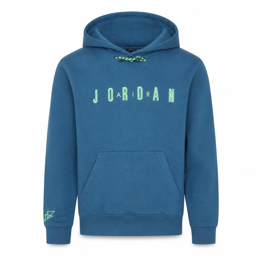 Front view of Jordan Men’s Blue Pullover Hoodie L Logo Graphic Fleece Sweatshirt