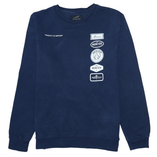 Mercier Mens Navy Blue Crew Neck Sweatshirt Size L Graphic Print